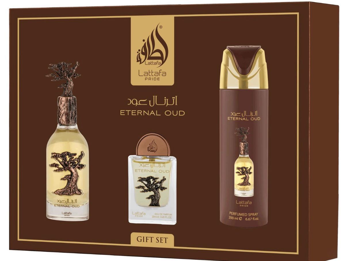 Lattafa Pride Eternal Oud Gift Set – Luxury Oud Perfume Set (100ml EDP + 200ml Spray + 20ml Mini)